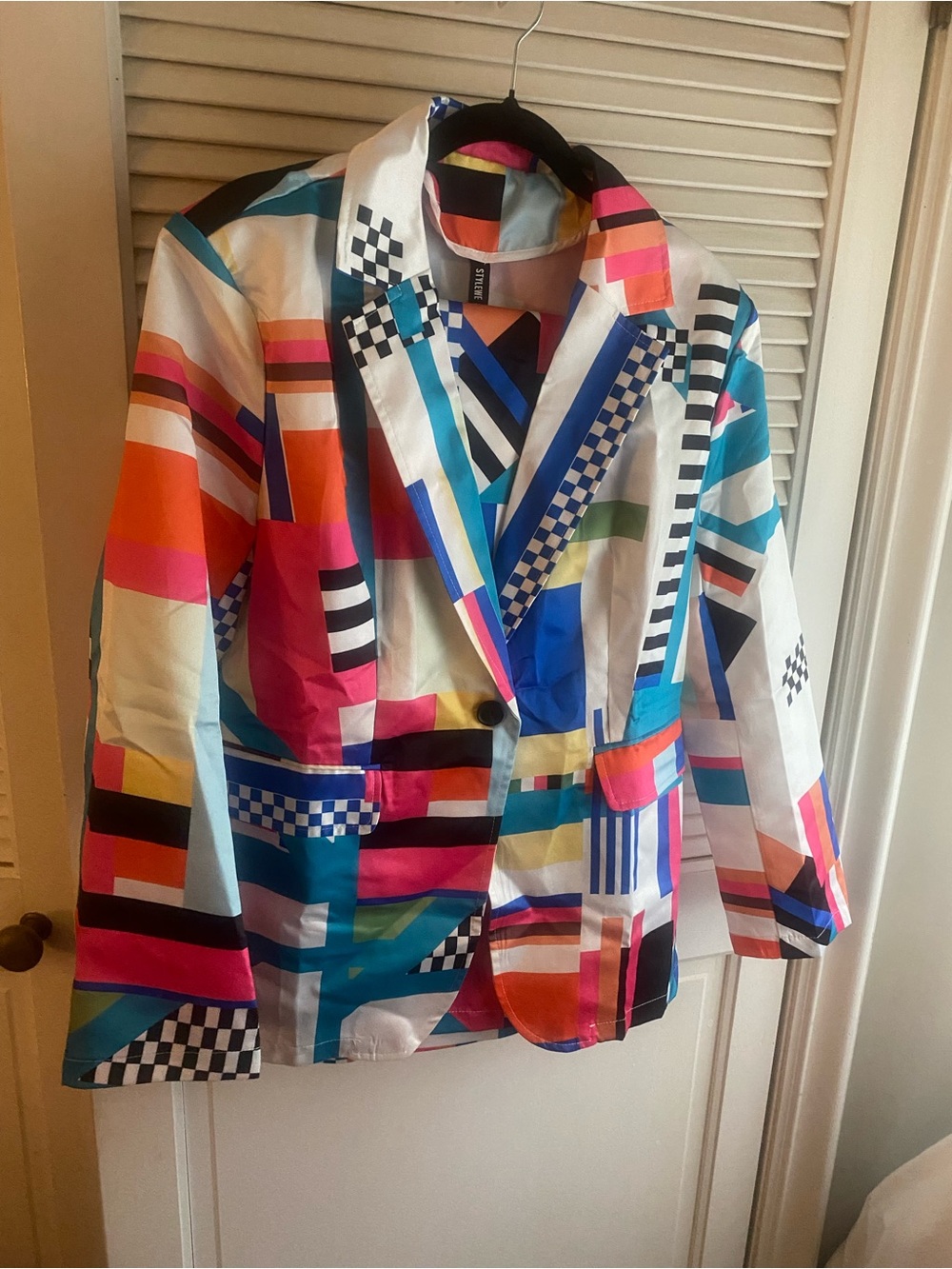 STYLEWE Multicolor Geometric Blazer and Pants in Blue, Orange, Black, White